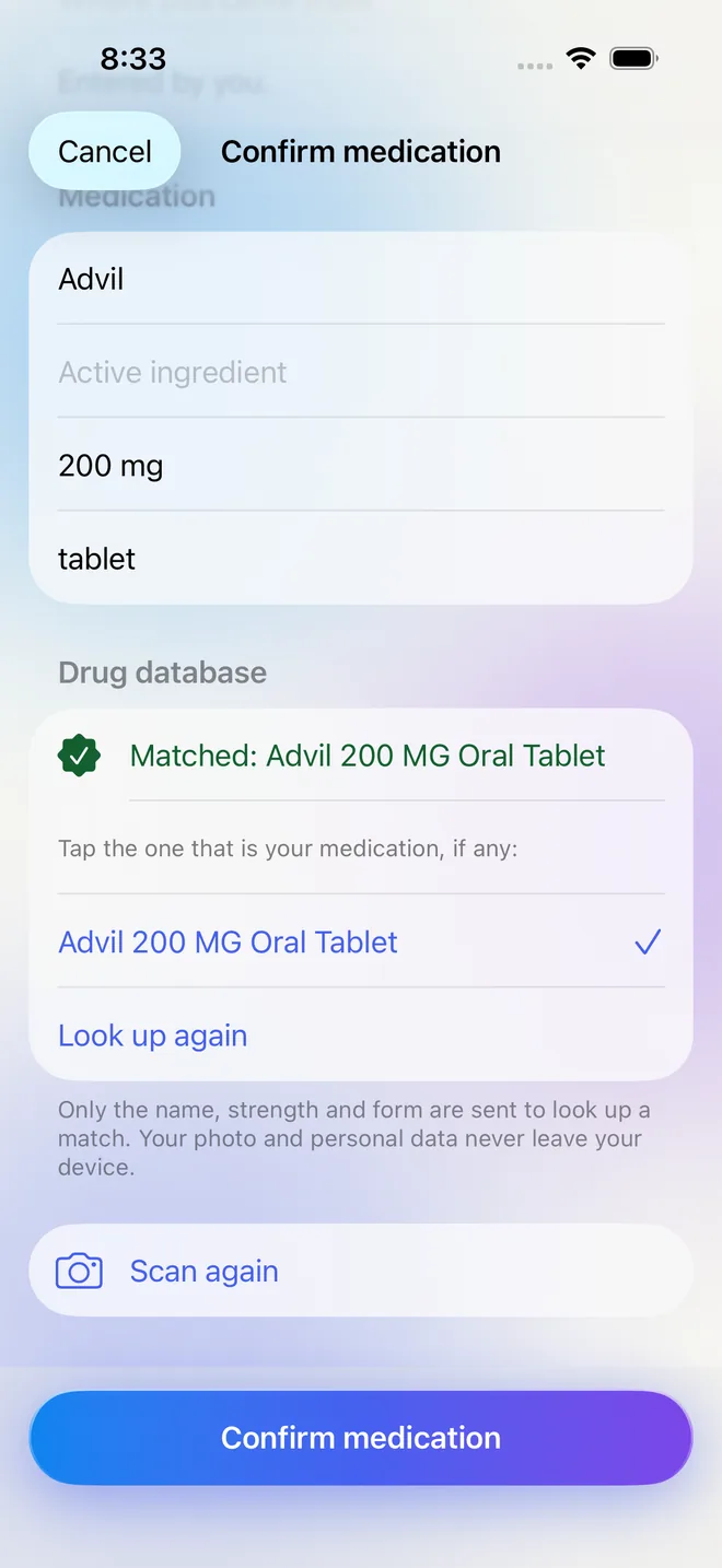 Confirm medication screen with a matched drug