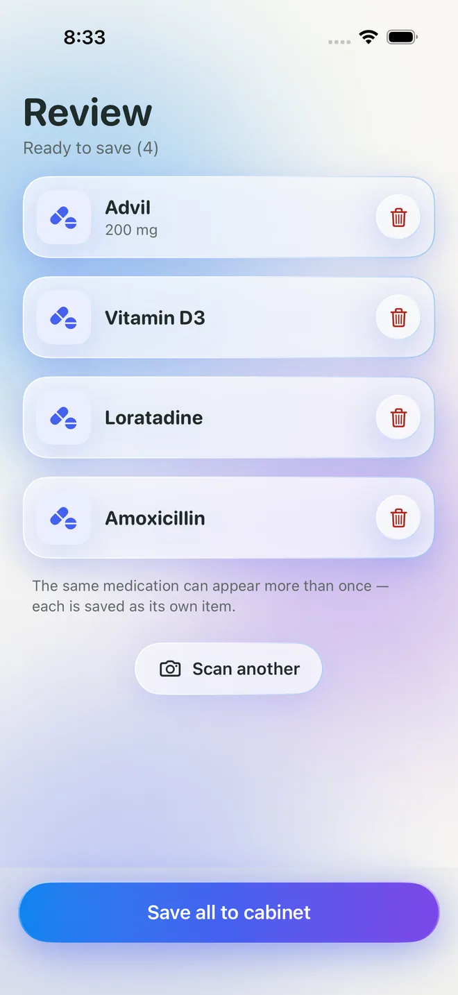 Review list of scanned medications