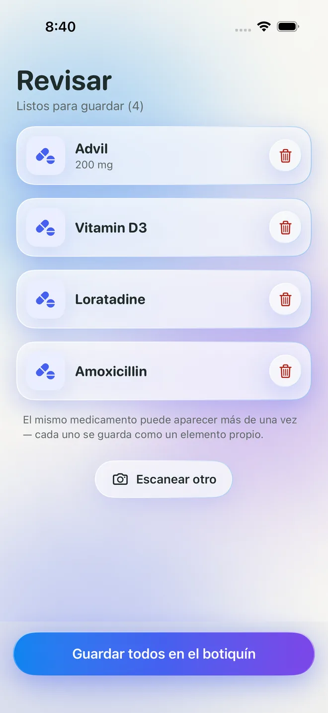 Lista de revisión de medicamentos escaneados